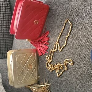 Vintage St. John quilted crossbody purses. Gold and Red